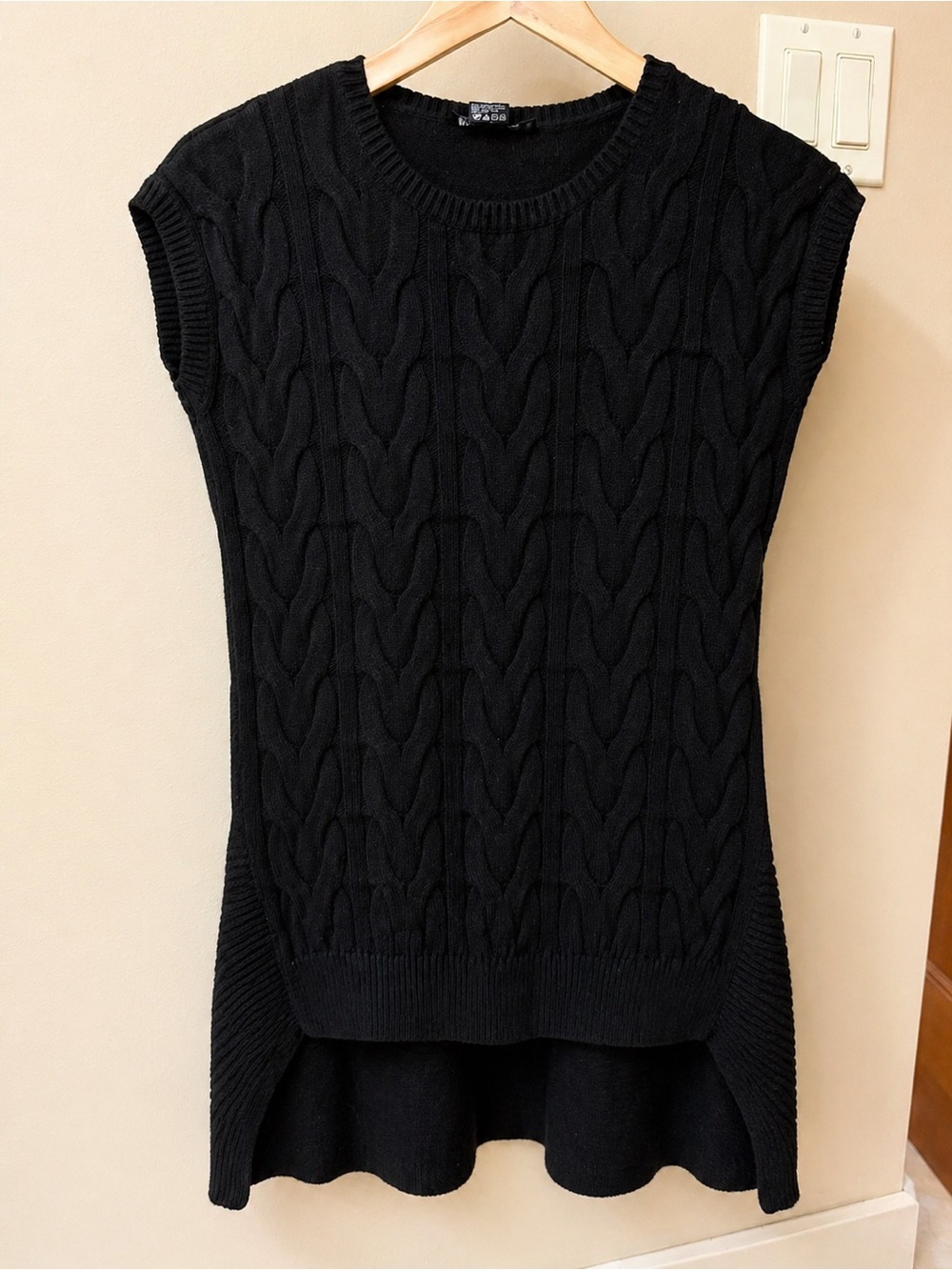 Navy Blue Knit Sweater Dress Hi-Low Hem Sleeveless Size S